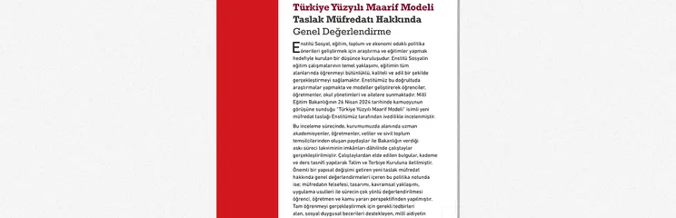 Türkiye Yüzyılı Maarif Modeli Taslak Müfredatı Hakkında Genel Değerlendirme